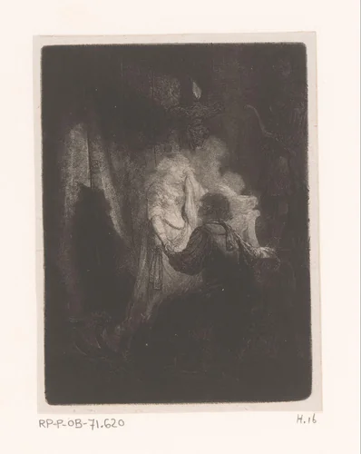 Knielende man voor treurende vrouw by Jean Pierre Norblin de la Gourdaine, print, 1774-1789