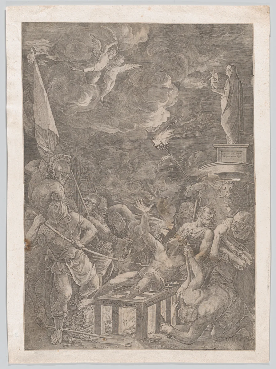The Martyrdom of St Lawrence by Cornelis Cort, print, 1571