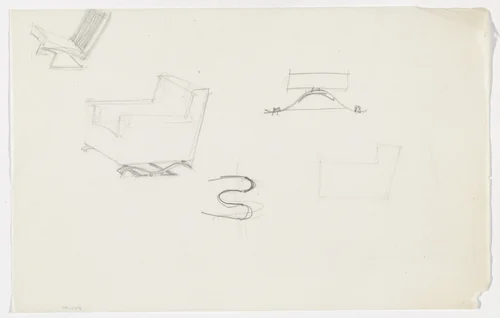 Lounge Chair with Arms. Lounge Chair without Arms. (Perspective and detail sketches) by Ludwig Mies van der Rohe, mies van der rohe archive, 1926