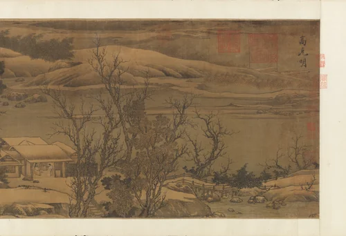 Snowy landscape with rustic riverside retreat by Liu Songnian, painting, 1175-1199