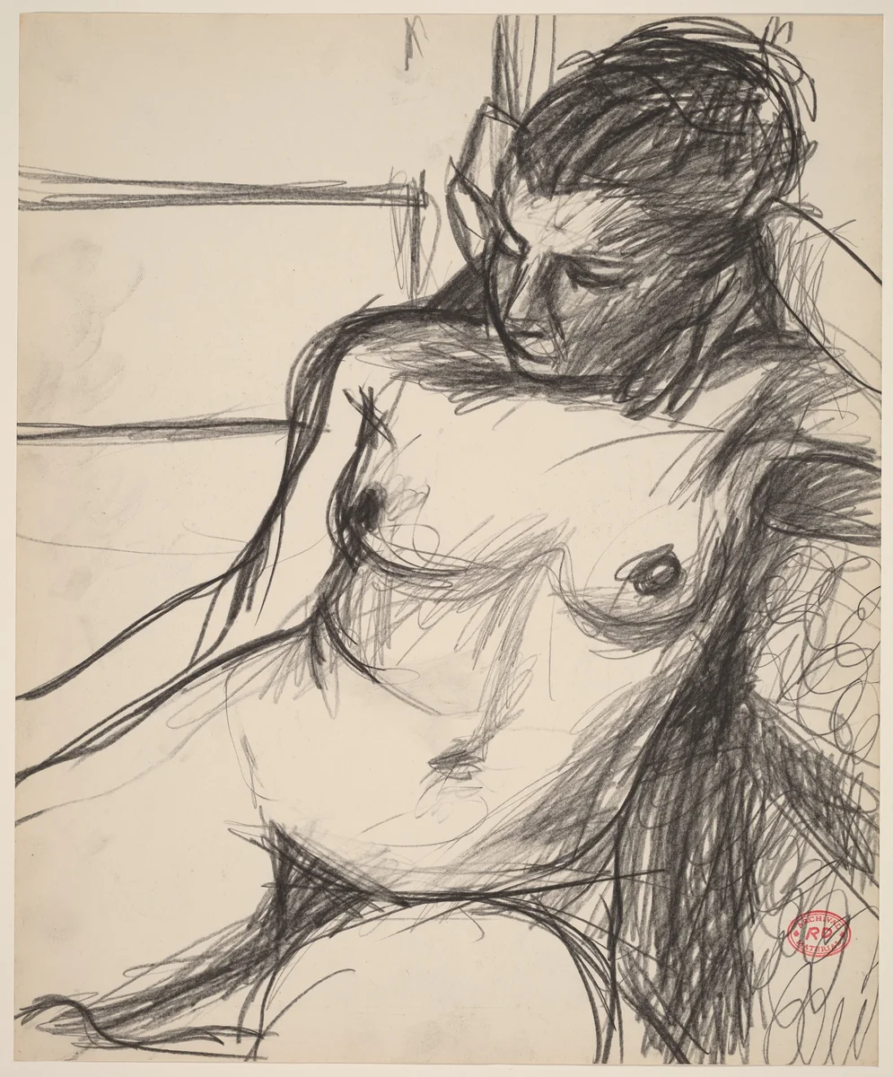 Untitled [seated nude with her left arm on the seat back] by Richard Diebenkorn, drawing, 1955-1967