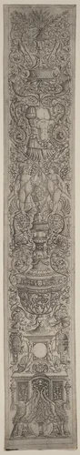 Ornament Panel: Griffins and Two Cupids Crossing Halberds by Andrea Zoan; Giovanni Pietro Birago, print, 1505-1515