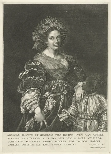 Portret van Laura de' Dianti en een tot slaaf gemaakte bediende by Unknown, print, 1580-1629