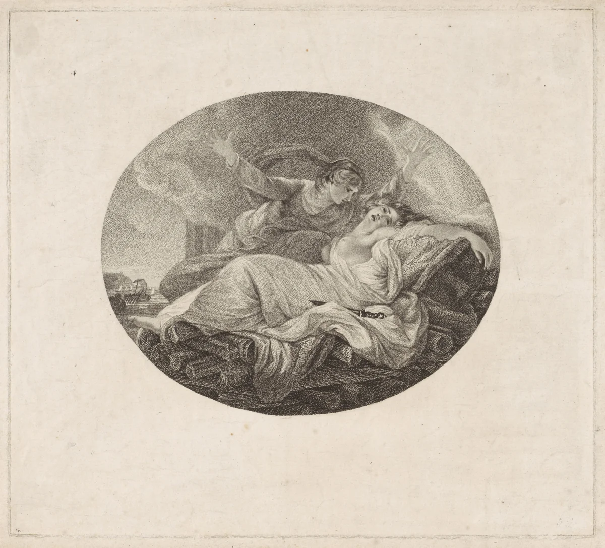 Dido op de brandstapel by Willem van Senus, print, 1783-1851