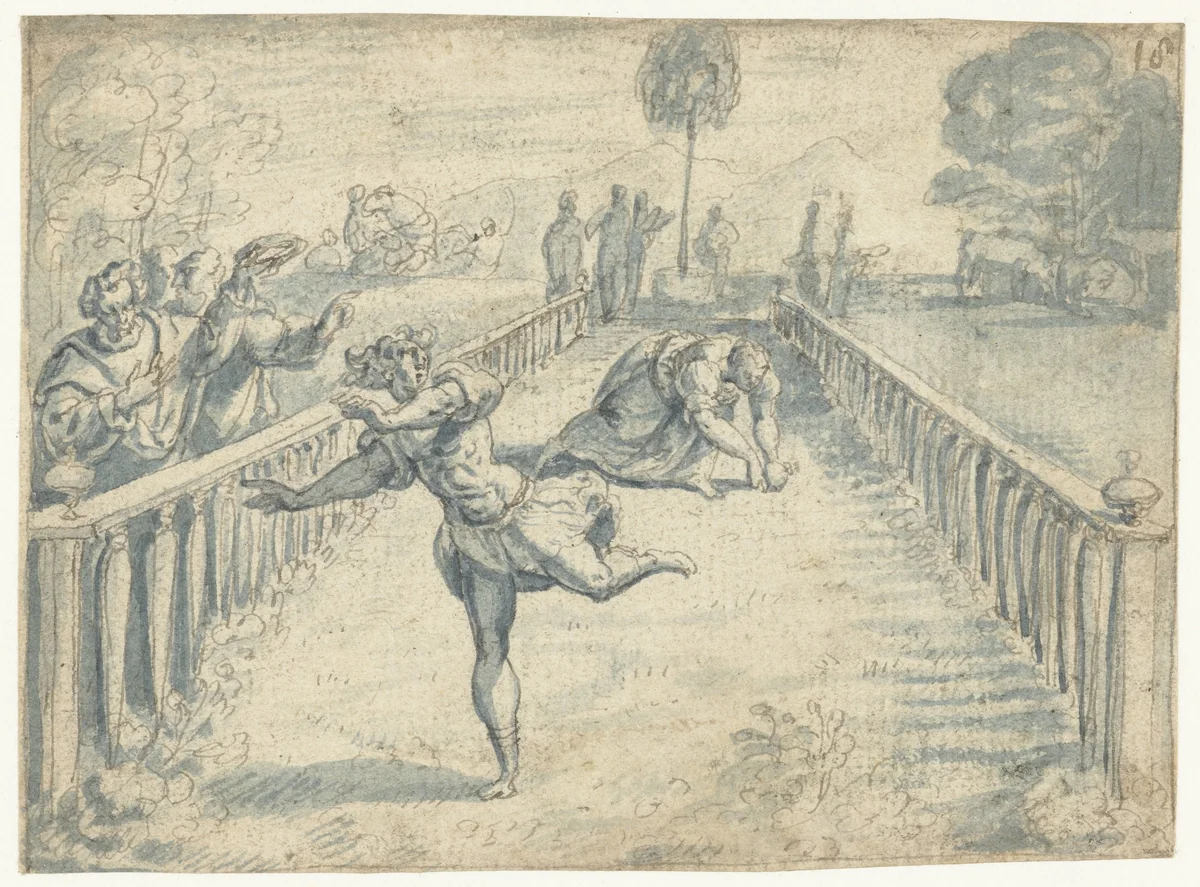 Wedstrijd tussen Atalante en Hippomenes by Jan Snellinck, drawing, 1575-1580