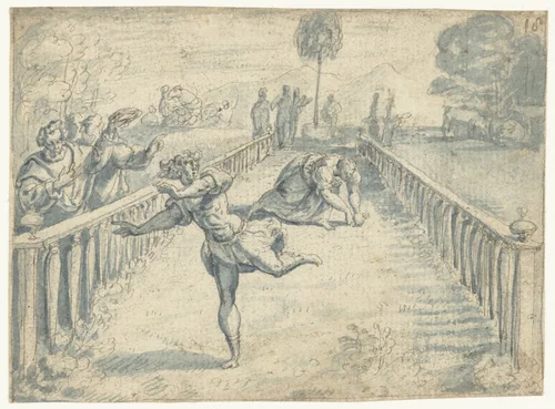 Wedstrijd tussen Atalante en Hippomenes by Jan Snellinck, drawing, 1575-1580