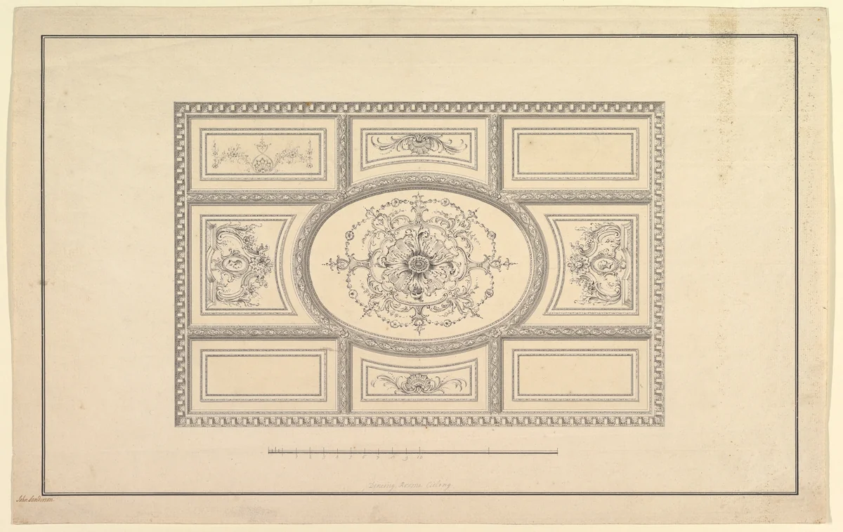 Design for Ceiling at Kirtlington Park, Oxfordshire by John Sanderson, drawing, 1742-1753