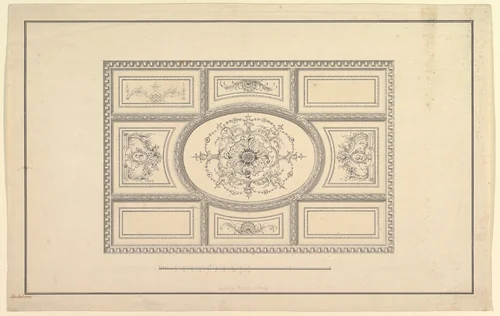 Design for Ceiling at Kirtlington Park, Oxfordshire by John Sanderson, drawing, 1742-1753