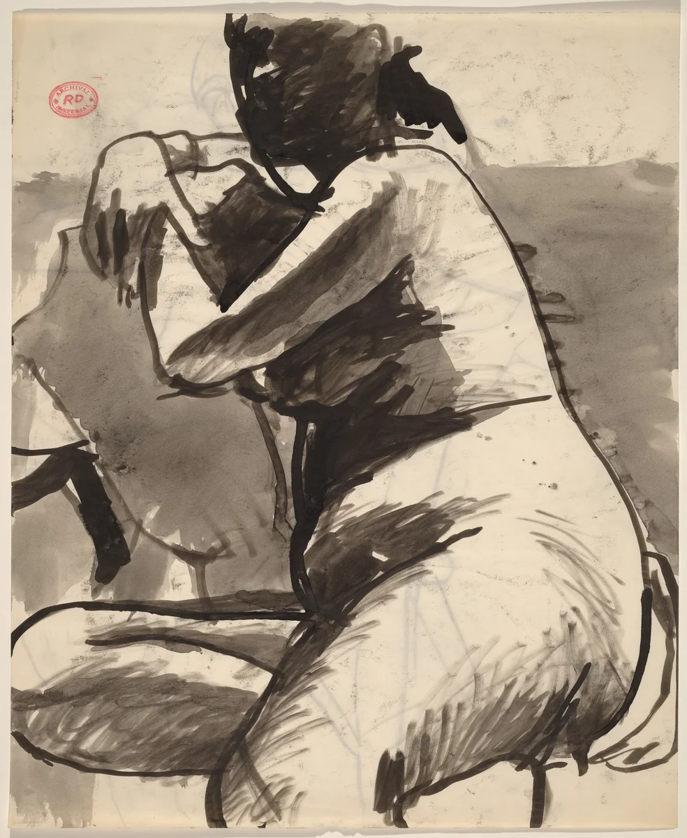 Untitled [seated female nude facing left] [recto] by Richard Diebenkorn, drawing, 1955-1967