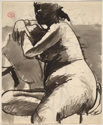 Untitled [seated female nude facing left] [recto] by Richard Diebenkorn, drawing, 1955-1967