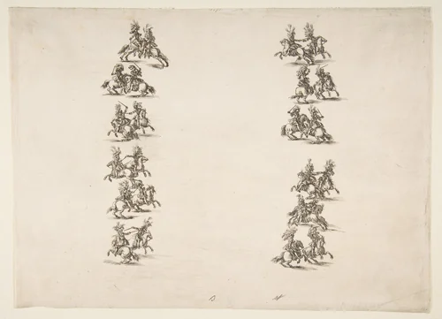 Twenty-four Cavaliers Fighting in Two Columns by Stefano della Bella, print, 1652