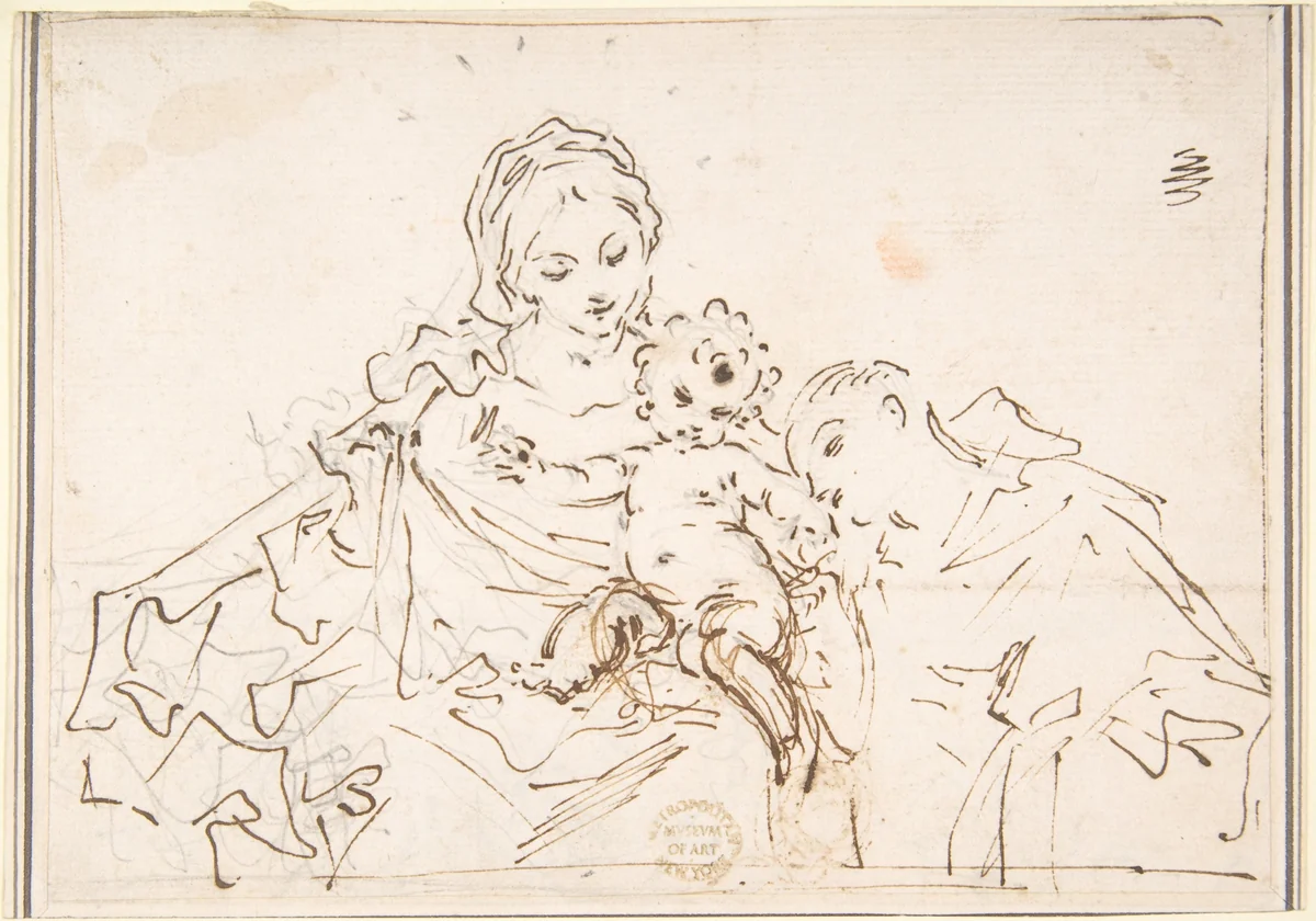 Madonna and Child with Worshipper by anonymous, drawing, 1600-1700