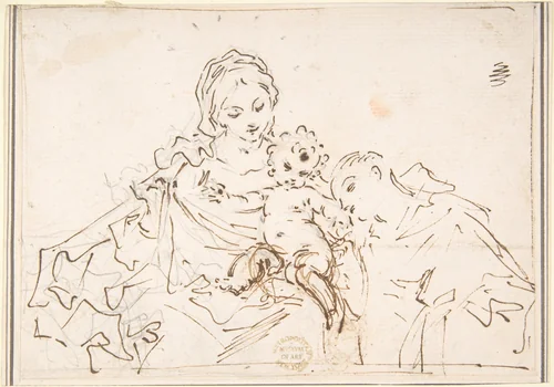 Madonna and Child with Worshipper by anonymous, drawing, 1600-1700