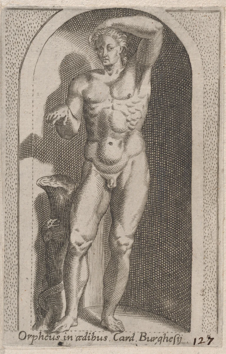 Orpheus (Orpheus in aedibus Card. Burghesij), from "Speculum Romanae Magnificentiae" by anonymous, print, 1530-1580