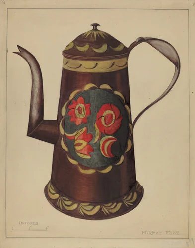 Toleware Coffee Pot by Mildred Ford, index of american design, 1935-1942