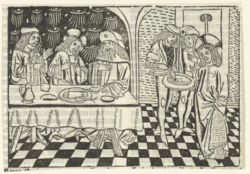 Maaltijd bij de Farizeeërs by Unknown, print, 1480-1500
