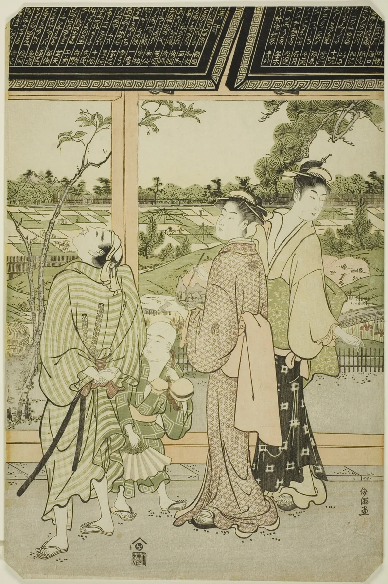 Viewing Votive Plaques at Mukojima by Kubo Shunman (窪俊満), print, 1780-1794