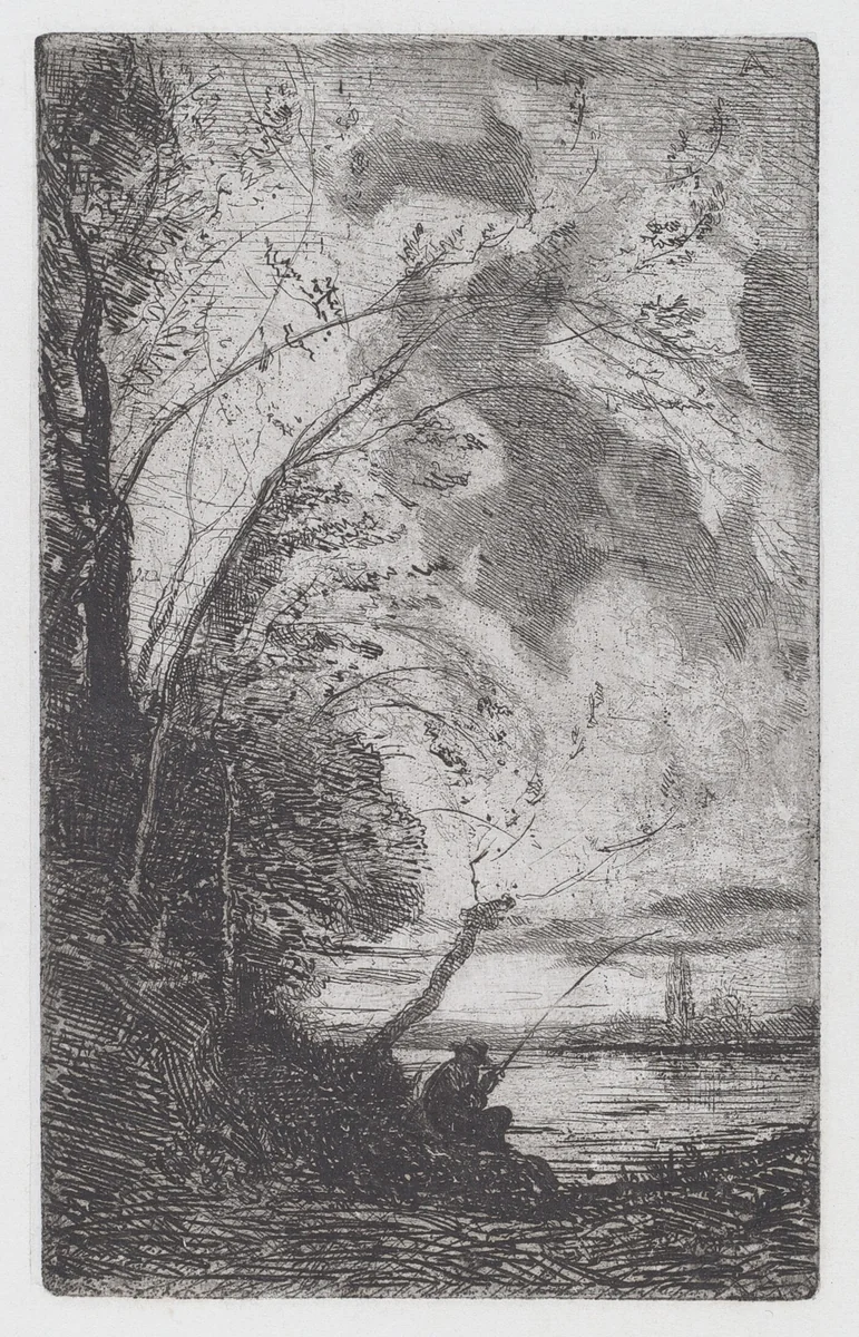 Fisherman on the Lakeshore [Pescatore sulla riva del lago] by Antonio Fontanesi, print, 1859-1869