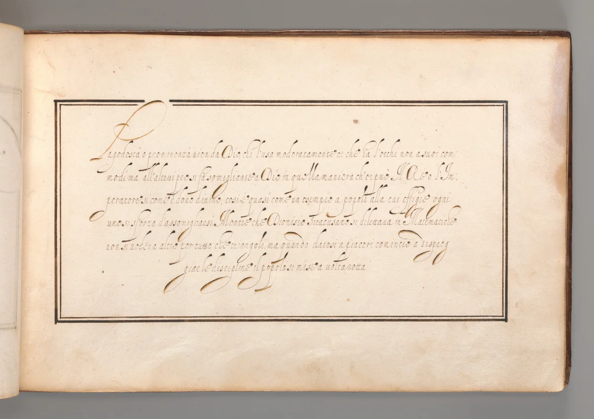 Calligraphic Exercise in Italian (Cursive Script) by anonymous, book, 1600-1625