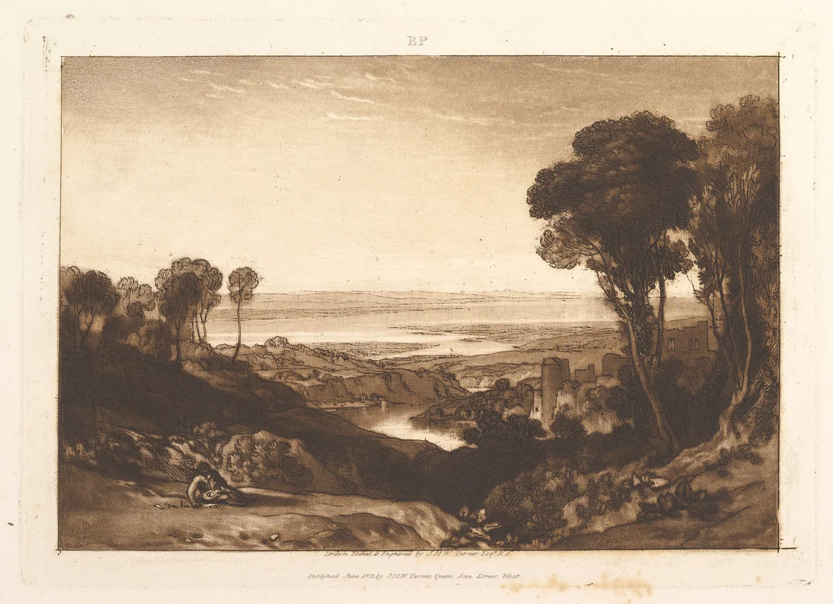 Junction of Severn and Wye, part VI, plate 28 from "Liber Studiorum" by Joseph Turner, print, 1811