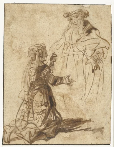 Woman Kneeling before a Man by Ferdinand Bol, drawing, 1640