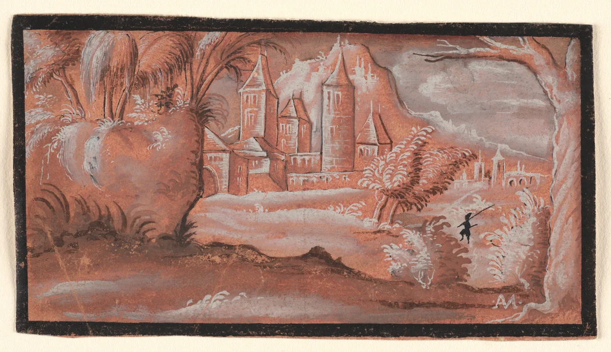 Imaginary Landscape by Monogrammist AM, drawing, 1597-1603