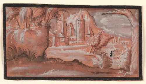 Imaginary Landscape by Monogrammist AM, drawing, 1597-1603