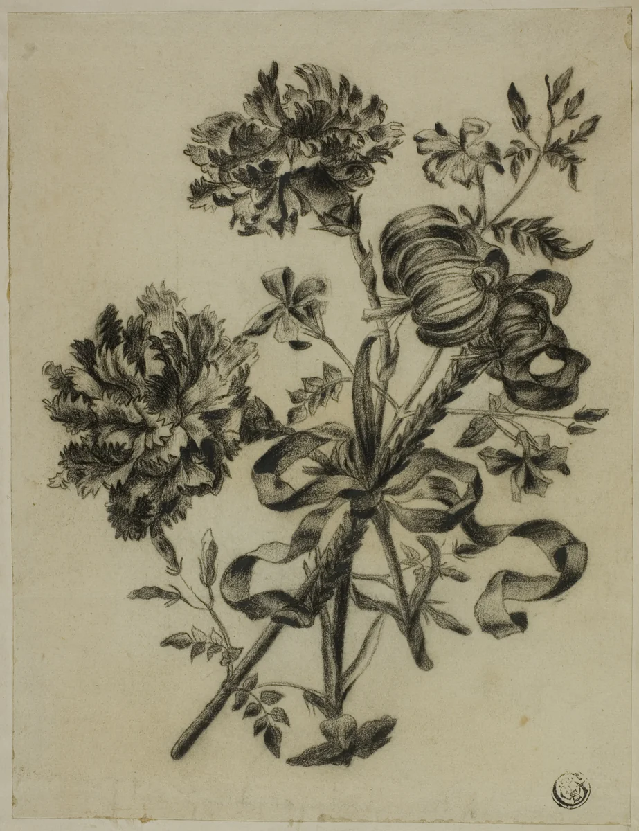 Bouquet of Carnations and Lilies by Unknown Artist, drawing, 1800-1899