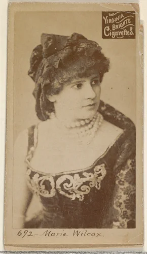 Card 692, Marie Wilcox, from the Actors and Actresses series (N45, Type 2) for Virginia Brights Cigarettes by Allen & Ginter, photograph, 1885-1891