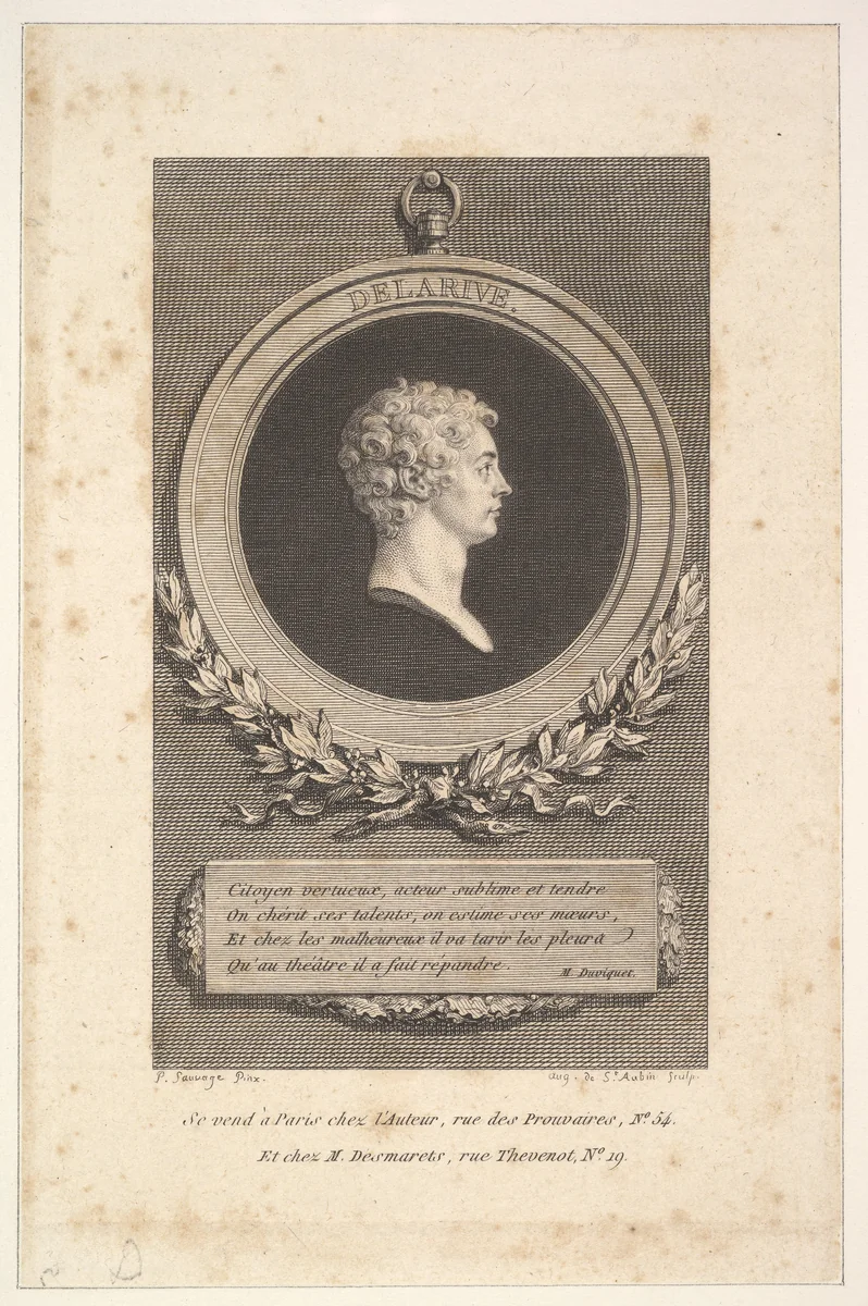 Portrait of De Larive by Augustin de Saint-Aubin, print, 1785