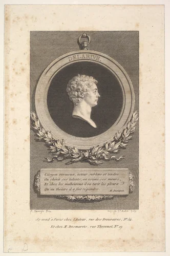 Portrait of De Larive by Augustin de Saint-Aubin, print, 1785