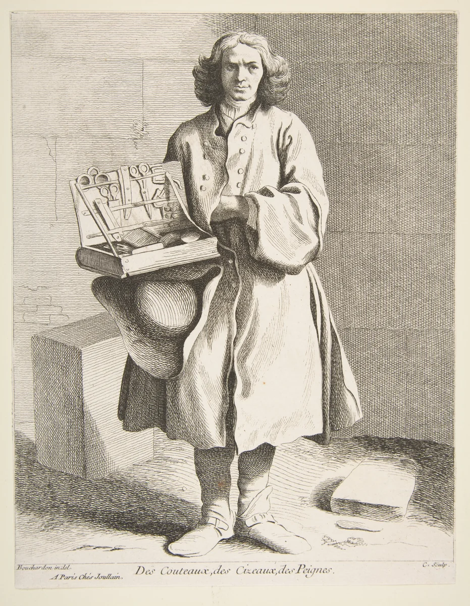 Peddler of Knives, Scissors and Combs by Anne Claude Philippe de Tubières, print, 1742