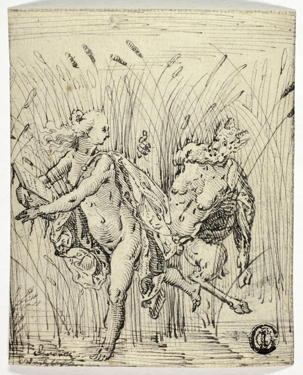 Pan and Syrinx by Unknown Artist, drawing, 1550-1599