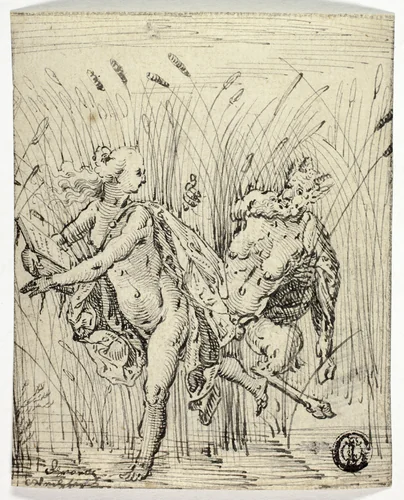 Pan and Syrinx by Unknown Artist, drawing, 1550-1599