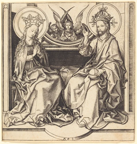 Christ Blessing the Virgin by Martin Schongauer, print, 1480-1490