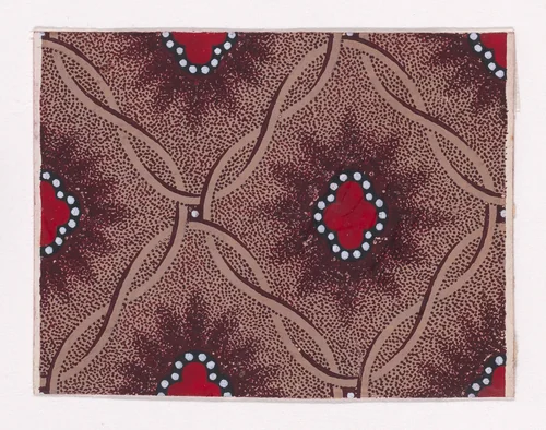 Textile Design with Alternating Quatrefoils Bordered with Pearls and Framed by Interlacing Ribbons by anonymous, drawing, 1840