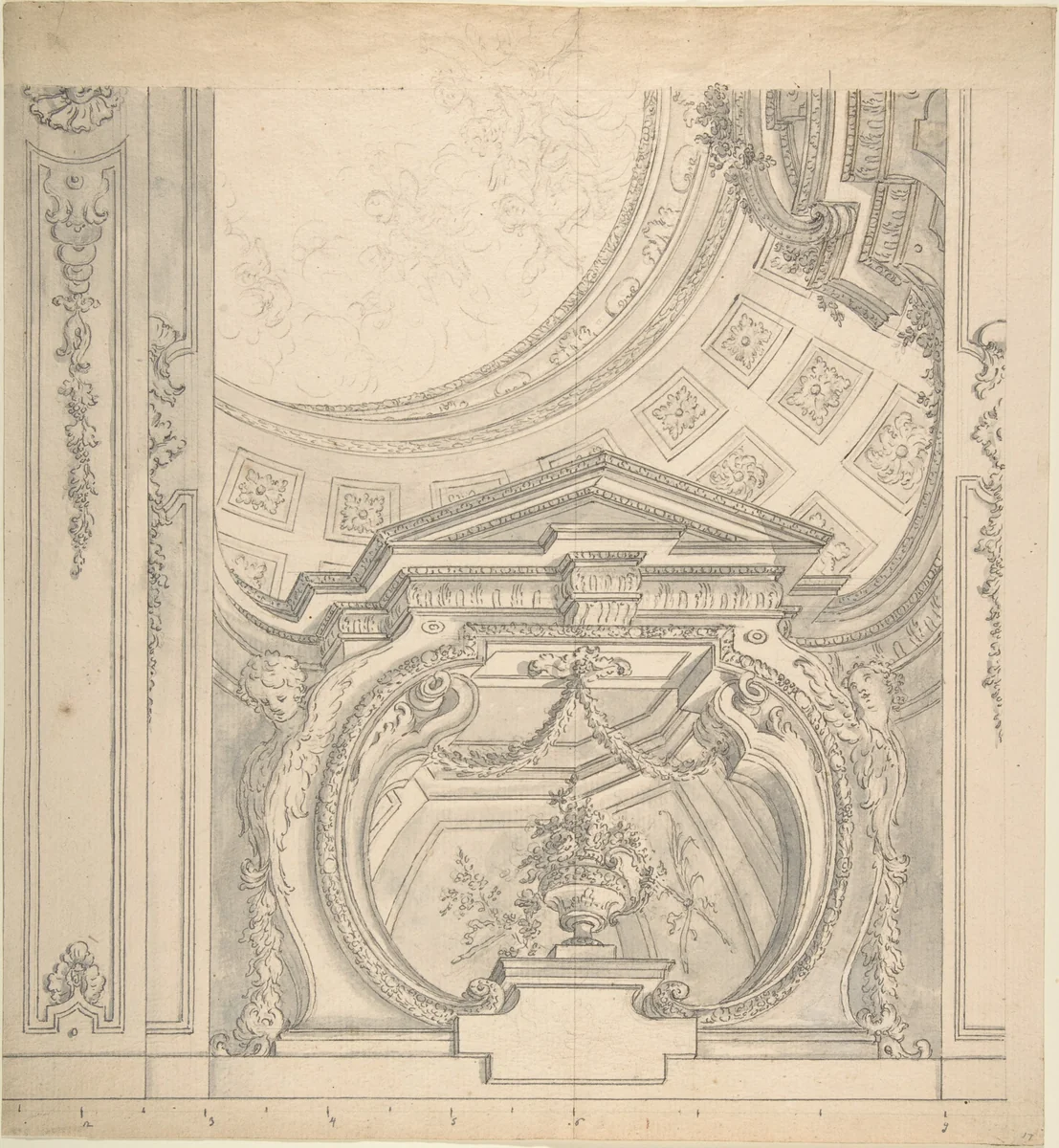 Design for a Ceiling With an Elaborate Cove by anonymous, drawing, 1700-1780