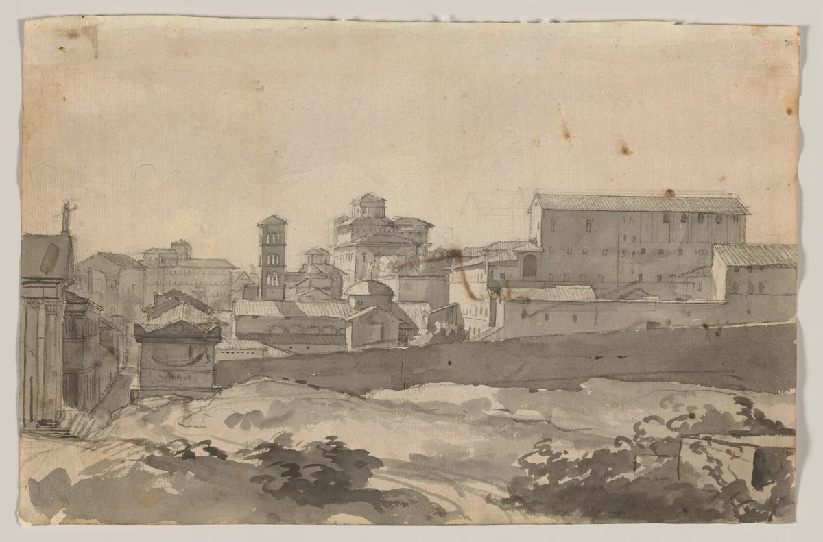 View of Rome (recto); A Woman's Head In Profile (verso) by François Gérard, drawing, 1785-1796
