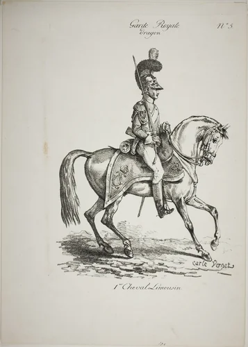 Royal Guard, Norman Mounted Dragoon and Horse, No. 5, First Limoges Horse by Carle Vernet, print, 1813-1823