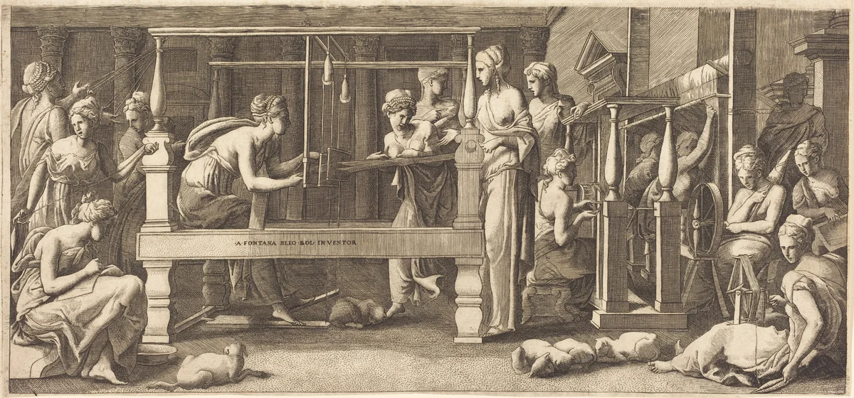 Penelope and Her Maids Weaving by Francesco Primaticcio, print, 1545