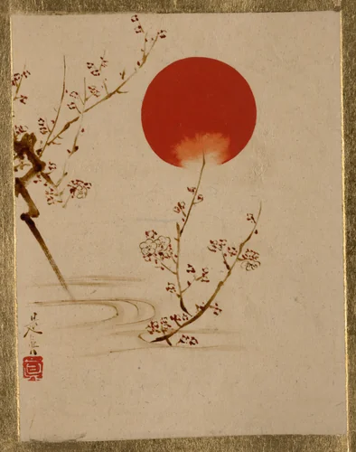Sun and Plum Branches by Shibata Zeshin (柴田是真), painting, 1807-1868