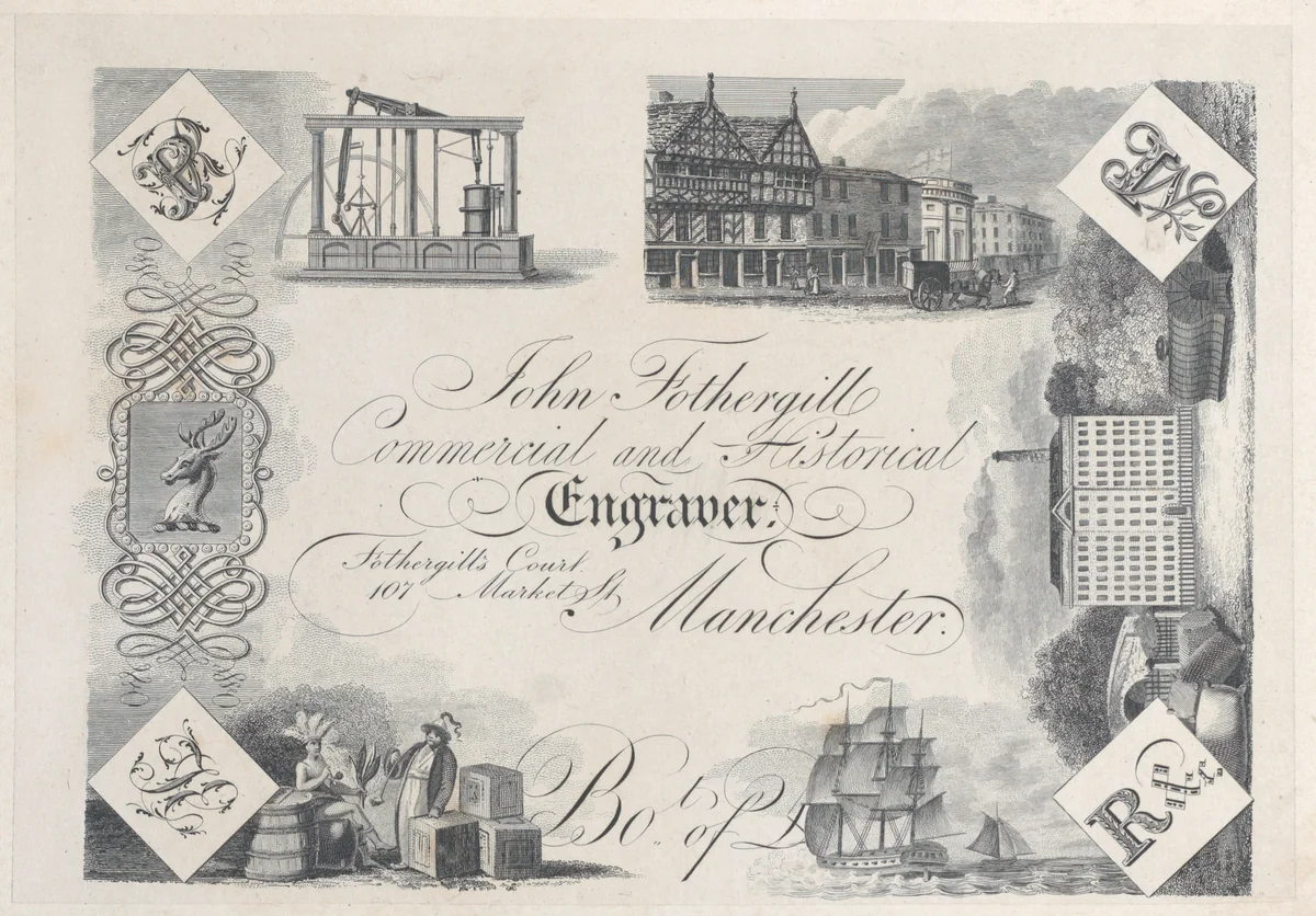 Trade Card for John Fothergill, Commercial and Historical Engraver by anonymous, print, 1800-1900