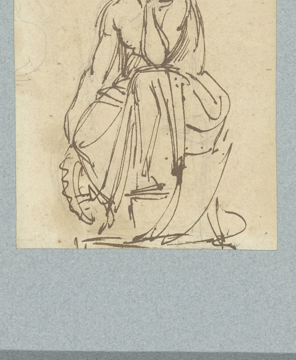 Zittende allegorische vrouwenfiguur by anonymous, drawing, 1700-1800