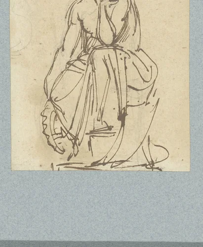 Zittende allegorische vrouwenfiguur by anonymous, drawing, 1700-1800