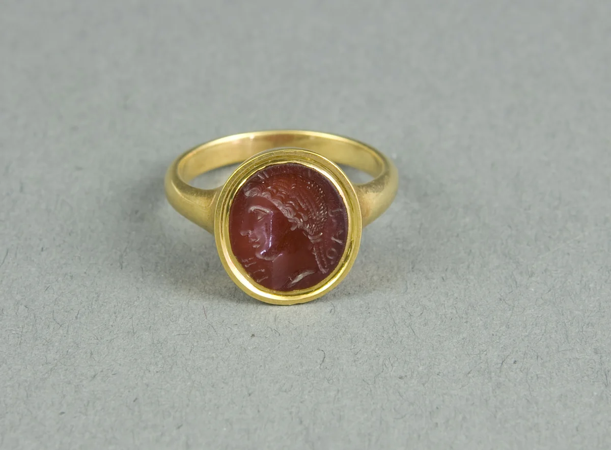 Finger Ring with Intaglio Depicting the Head of a Woman by Roman, metalwork, 100