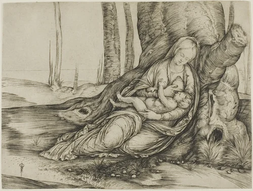 The Virgin and Child Reclining Against a Tree by Jacopo de' Barbari, print, 1498-1508