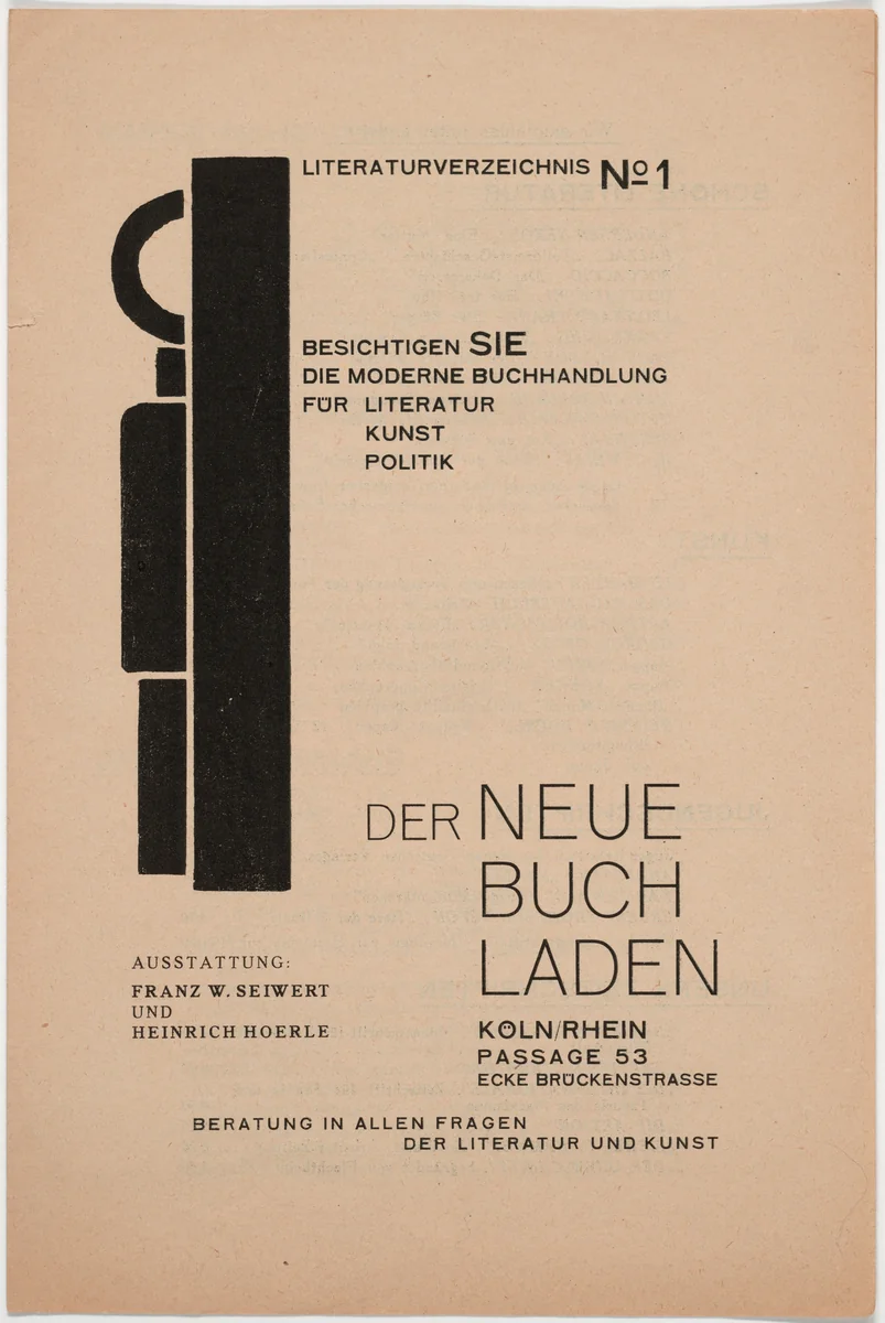 Der neue Buchladen, Literaturverzeichnis No 1 by Franz Wilhelm Seiwert, design, 1925