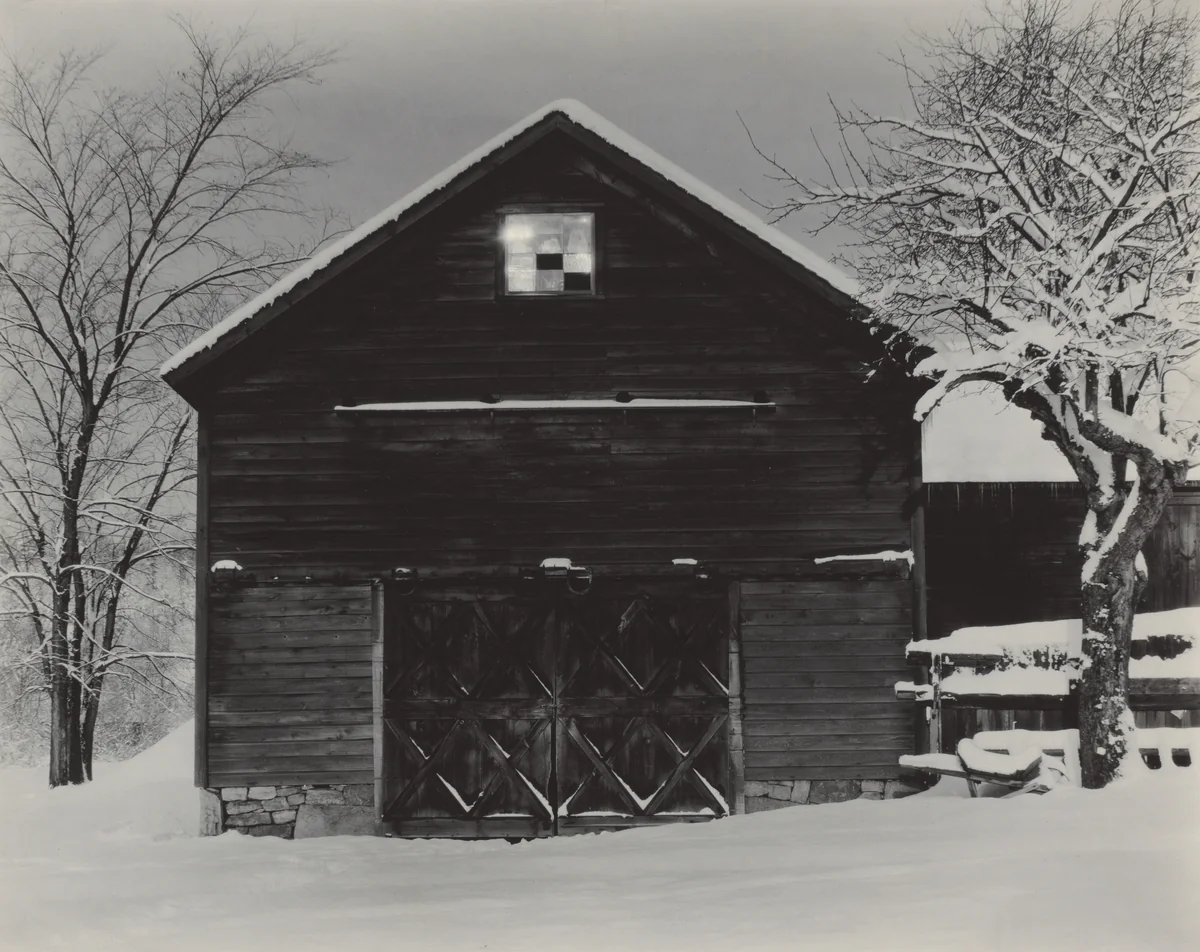 The Black Barn & White Snow by Alfred Stieglitz, photograph, 1923