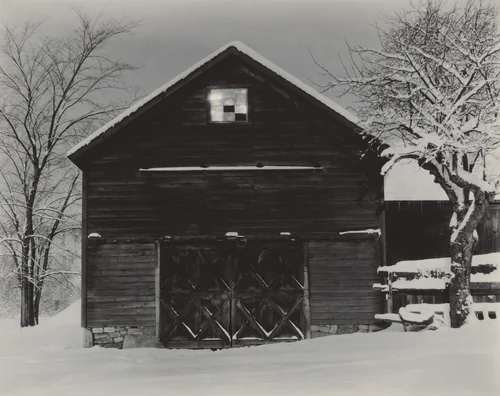 The Black Barn & White Snow by Alfred Stieglitz, photograph, 1923