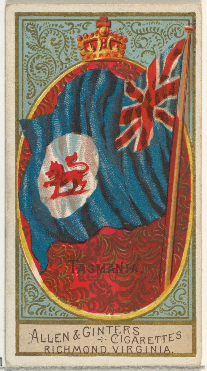 Tasmania, from Flags of All Nations, Series 2 (N10) for Allen & Ginter Cigarettes Brands by Allen & Ginter, print, 1890